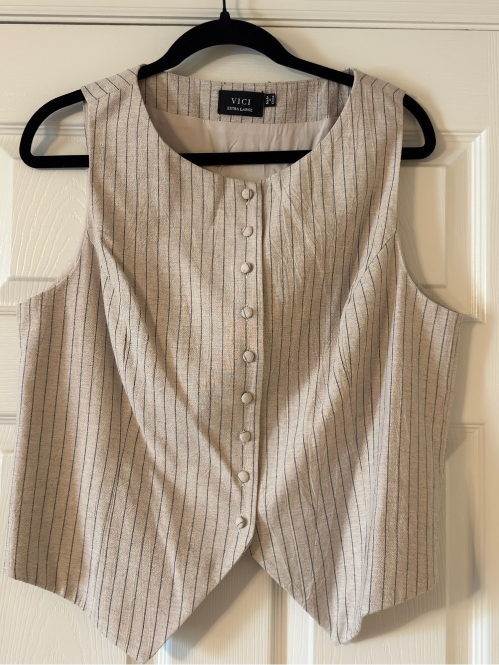 Vici Cream Sleeveless Pinstripe Button-Front Vest
